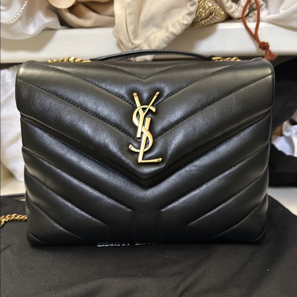 Saint Laurent Black Chevron Quilted Shoulder Bag